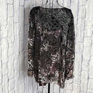 ADDITIONS BY CHICO Semi Sheer Floral‎ Raised Velveteen Blouse Medium